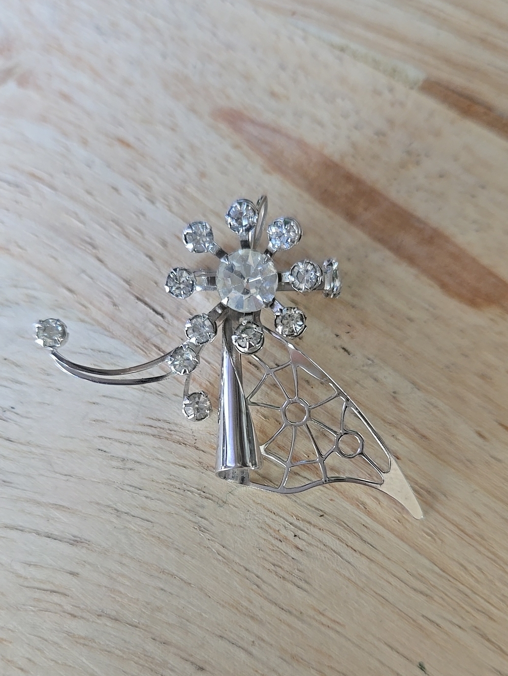 Silver Crystal Floral Wing Brooch - Women Jewelry